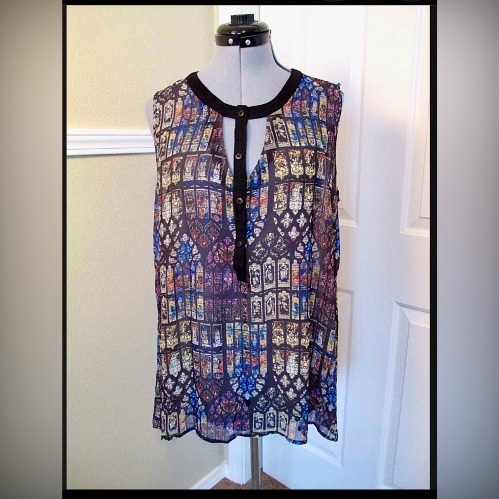 TEENAGE RUNAWAY Hail Mary Sheer Church Cathedral Stained Glass Tank Tunic Top SM
